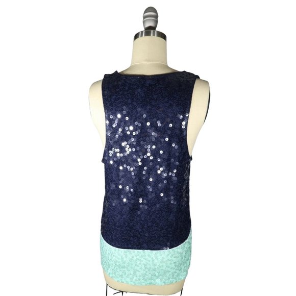 J CREW Size S Colorblocked Sequin Navy Blue Mint Green Cotton Tank Top NWT - Picture 3 of 4